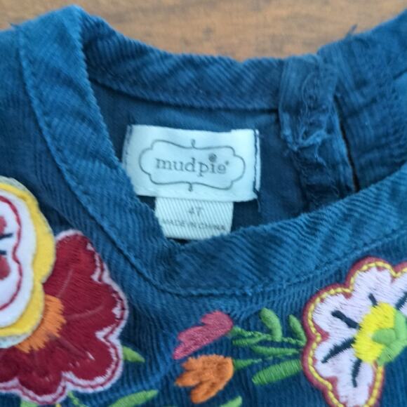 Mud Pie toddler girls Embroidered  Cord Dress Navy blue color girls size 4T EUC - Picture 4 of 10